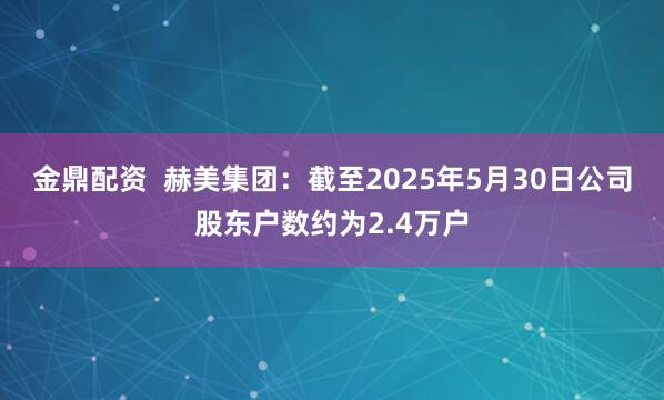 金鼎配资  赫美集团：截至2025年5月30日公司股东户数约为2.4万户