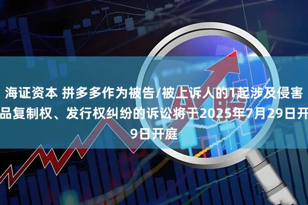 海证资本 拼多多作为被告/被上诉人的1起涉及侵害作品复制权、发行权纠纷的诉讼将于2025年7月29日开庭